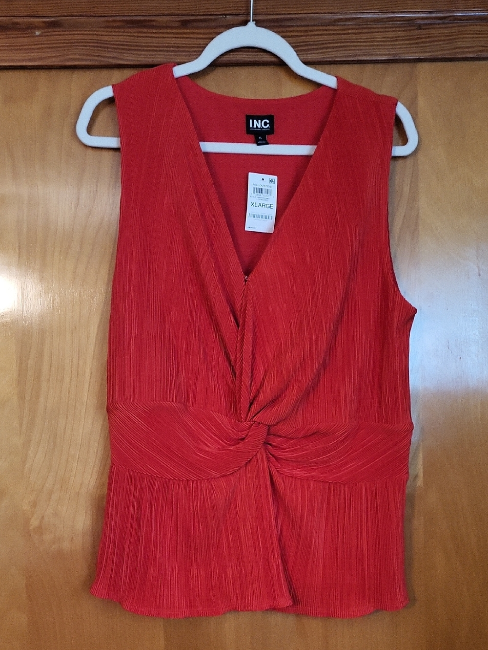 INC International Concepts Red Twist-Front Sleeveless Blouse